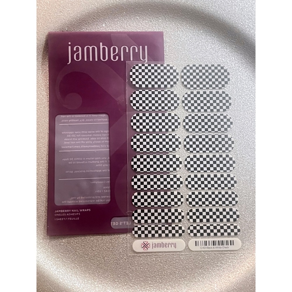 Jamberry Black & White Check Nail Wraps Retired HTF Full Sheet New -Skater -Fun